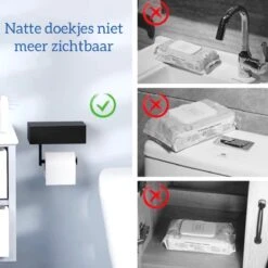 Merkloos Toti - Wc Rolhouder - Opbergvak- Zwart - Met Plankje - Zelfklevend/boren/zonder Boren - Toiletrolhouder -Badkamerproducten Winkel 1200x1200 1125