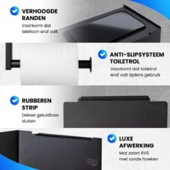 Toiletrolhouder Met Plankje En Bakje - WC Rolhouder Zwart - Opbergvak - Zelfklevend - Zonder Boren - RVS -Badkamerproducten Winkel 1200x1200 1130