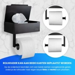 Toiletrolhouder Met Plankje En Bakje - WC Rolhouder Zwart - Opbergvak - Zelfklevend - Zonder Boren - RVS -Badkamerproducten Winkel 1200x1200 1131