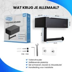 Toiletrolhouder Met Plankje En Bakje - WC Rolhouder Zwart - Opbergvak - Zelfklevend - Zonder Boren - RVS -Badkamerproducten Winkel 1200x1200 1132
