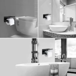 BOTC Toiletrolhouder Met Handdoekhaakjes - Toiletrolhouder - Toiletrolhouder - Zelfklevend / Boren / Zonder Boren - RVS - Zwart -Badkamerproducten Winkel 1200x1200 1207