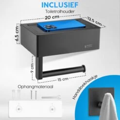 Happy Goods - WC Rolhouder Zonder Boren Zwart - Toiletrolhouder Met Plankje En Bakje RVS - Met Handdoekhaakje -Badkamerproducten Winkel 1200x1200 1218