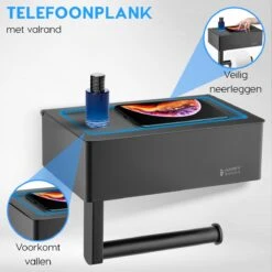 Happy Goods - WC Rolhouder Zonder Boren Zwart - Toiletrolhouder Met Plankje En Bakje RVS - Met Handdoekhaakje -Badkamerproducten Winkel 1200x1200 1219