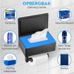 Happy Goods - WC Rolhouder Zonder Boren Zwart - Toiletrolhouder Met Plankje En Bakje RVS - Met Handdoekhaakje -Badkamerproducten Winkel 1200x1200 1220