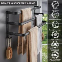 Nolad® Handdoekrek 3-armig - Handdoekhouder - Handdoekenrek - Zwart -Badkamerproducten Winkel 1200x1200 1231