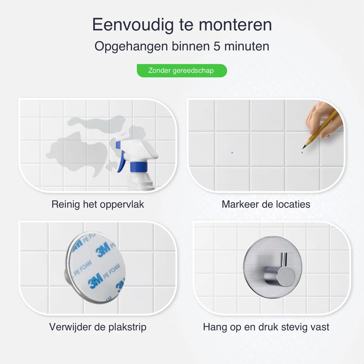 4x Handdoekhaakjes (Zelfklevend) Van RVS Zilver – Zelfklevende Haakjes – Wandhaak – Handdoekhouder – Ophanghaken Voor Keuken Of Badkamer (Accessoires) 7 4x Handdoekhaakjes (Zelfklevend) Van RVS Zilver – Zelfklevende Haakjes – Wandhaak – Handdoekhouder – Ophanghaken Voor Keuken Of Badkamer (Accessoires) - Afbeelding 5