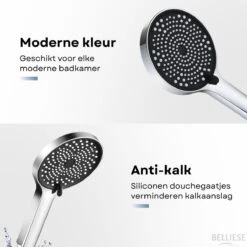 Belliese Doucheset Wellness- Douchekop - Doucheslang - Douchekophouder - Douchekop Met Slang - Waterbesparende Douchekop - Badkamer Accessoires - Montage Zonder Boren - 3 Standen - Zilver -Badkamerproducten Winkel 1200x1200 128