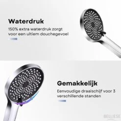 Belliese Doucheset Wellness- Douchekop - Doucheslang - Douchekophouder - Douchekop Met Slang - Waterbesparende Douchekop - Badkamer Accessoires - Montage Zonder Boren - 3 Standen - Zilver -Badkamerproducten Winkel 1200x1200 129