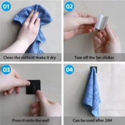 Merkloos Roestvrijstalen Handdoekhaakjes | 3M™ Zelfklevend | 4 Stuks | Mat Zwart | Wandhaak | Ophanghaken | Plakhaakjes | Haakjes | Badkamer | Keuken | RVS -Badkamerproducten Winkel 1200x1200 1295