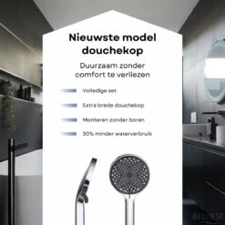 Belliese Doucheset Wellness- Douchekop - Doucheslang - Douchekophouder - Douchekop Met Slang - Waterbesparende Douchekop - Badkamer Accessoires - Montage Zonder Boren - 3 Standen - Zilver -Badkamerproducten Winkel 1200x1200 134