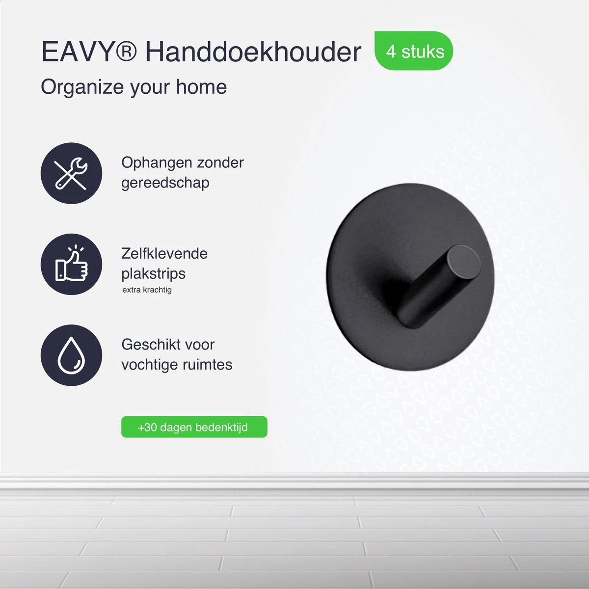 EAVY Handdoekhaakjes Zelfklevend - Set Van 4 Handdoek Haakjes - Wandhaak - Handdoekhouder 4 EAVY Handdoekhaakjes Zelfklevend - Set Van 4 Handdoek Haakjes - Wandhaak - Handdoekhouder - Afbeelding 2