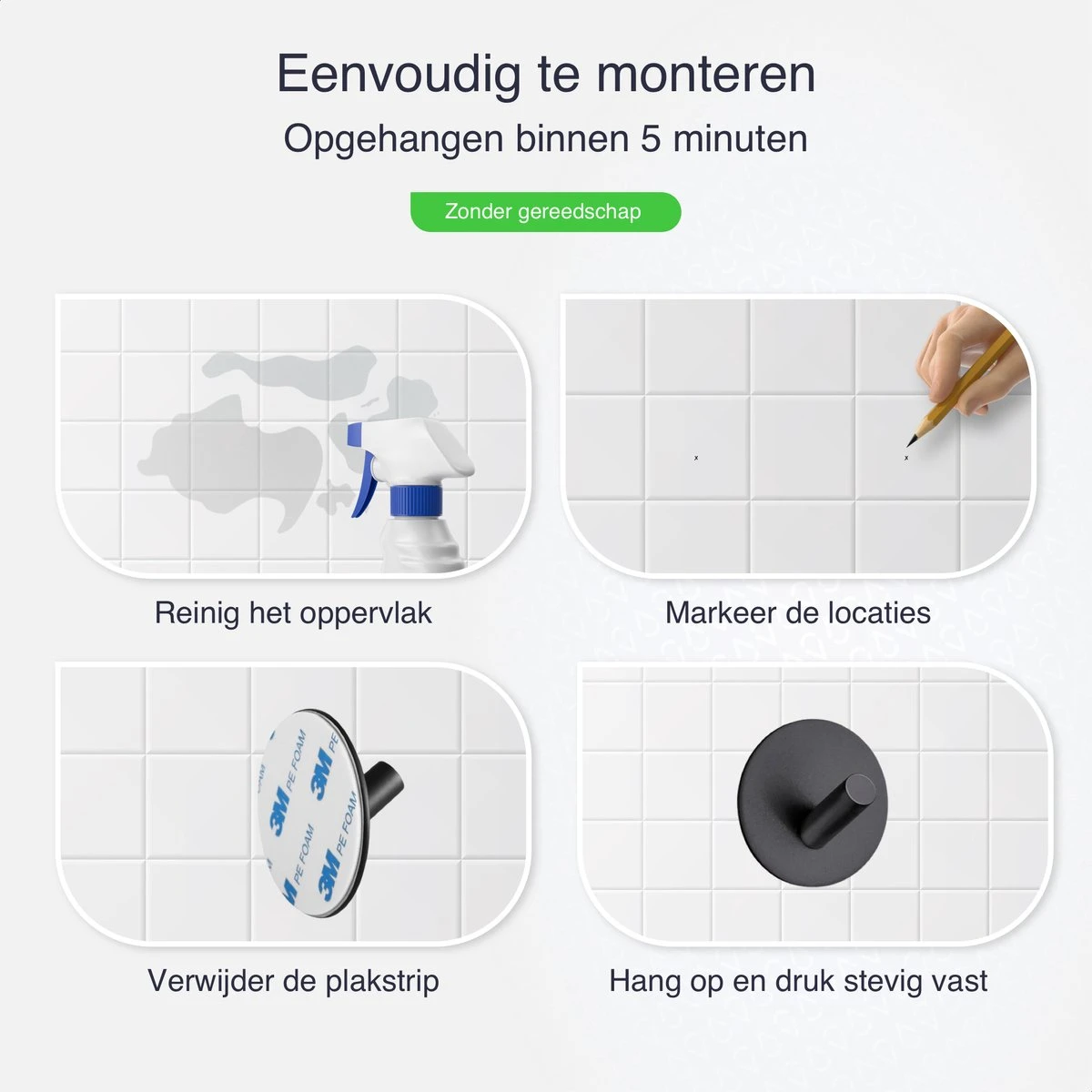 EAVY Handdoekhaakjes Zelfklevend - Set Van 4 Handdoek Haakjes - Wandhaak - Handdoekhouder 7 EAVY Handdoekhaakjes Zelfklevend - Set Van 4 Handdoek Haakjes - Wandhaak - Handdoekhouder - Afbeelding 5