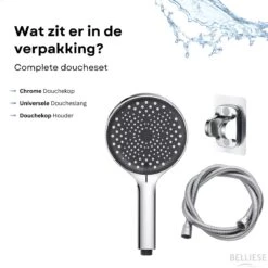 Belliese Doucheset Wellness- Douchekop - Doucheslang - Douchekophouder - Douchekop Met Slang - Waterbesparende Douchekop - Badkamer Accessoires - Montage Zonder Boren - 3 Standen - Zilver -Badkamerproducten Winkel 1200x1200 135