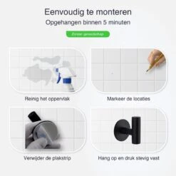 EAVY 2 Stuks Zelfklevende Handdoekhaakjes - Handdoekhouders - Plakhaakjes - Zwart -Badkamerproducten Winkel 1200x1200 1367