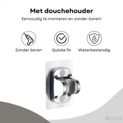Belliese Doucheset Wellness- Douchekop - Doucheslang - Douchekophouder - Douchekop Met Slang - Waterbesparende Douchekop - Badkamer Accessoires - Montage Zonder Boren - 3 Standen - Zilver -Badkamerproducten Winkel 1200x1200 137