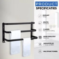 Qualux® Handdoekrek Inclusief Handdoek - 3 Stangen - Badkamer - Handdoekrek Zwart - Handdoekstang - Handdoekhouder - Handdoekenrek -Badkamerproducten Winkel 1200x1200 1431