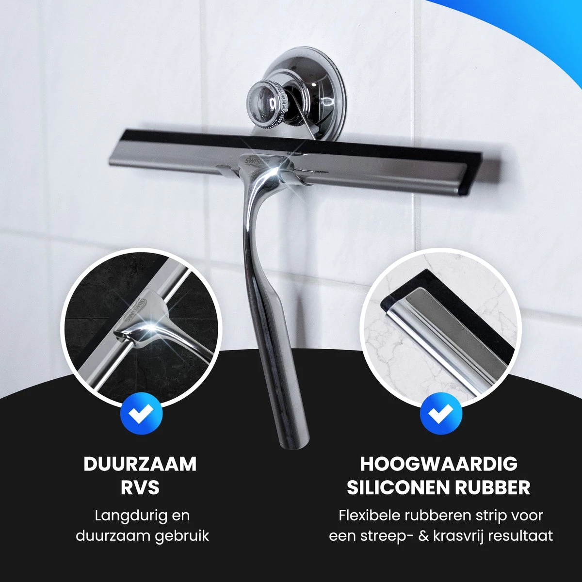Douchewisser Met Ophangsysteem - Raamwisser - Raamtrekker - RVS - Extra Siliconen Strip 4 Douchewisser Met Ophangsysteem - Raamwisser - Raamtrekker - RVS - Extra Siliconen Strip - Afbeelding 2