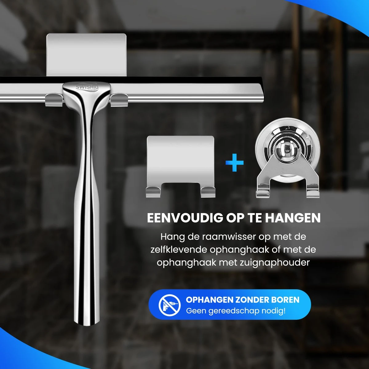 Douchewisser Met Ophangsysteem - Raamwisser - Raamtrekker - RVS - Extra Siliconen Strip 5 Douchewisser Met Ophangsysteem - Raamwisser - Raamtrekker - RVS - Extra Siliconen Strip - Afbeelding 3