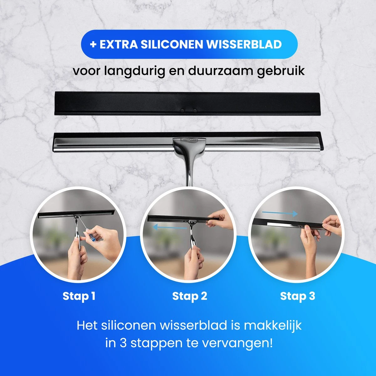 Douchewisser Met Ophangsysteem - Raamwisser - Raamtrekker - RVS - Extra Siliconen Strip 7 Douchewisser Met Ophangsysteem - Raamwisser - Raamtrekker - RVS - Extra Siliconen Strip - Afbeelding 5