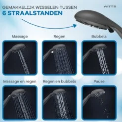 WITTS Douchekop - Waterbesparend - Hoge Kwaliteit - Handdouche ø 12cm - 6 Standen - Zwart -Badkamerproducten Winkel 1200x1200 147