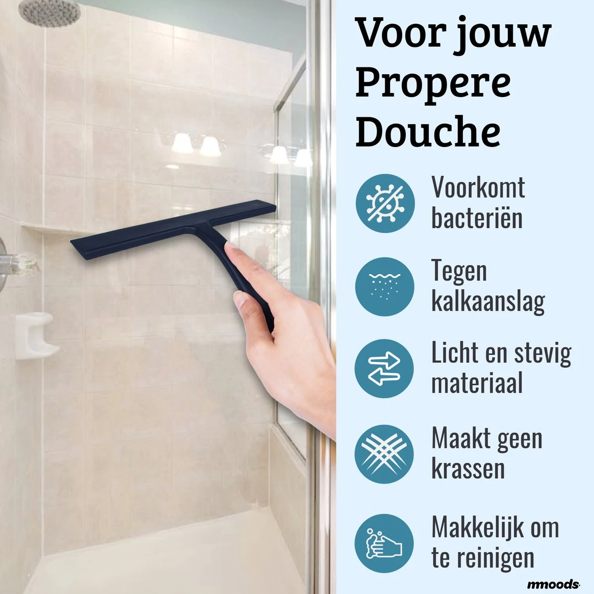 Mmoods Douchewisser Zwart - Douche Trekker Met Zuignap - Vloerwisser Badkamer - Vloertrekker RVS 4 Mmoods Douchewisser Zwart - Douche Trekker Met Zuignap - Vloerwisser Badkamer - Vloertrekker RVS - Afbeelding 2