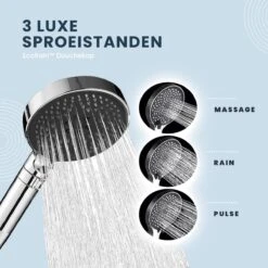 EcoRain™ Charly Waterbesparende Douchekop Zwart - 50% Waterbesparend - Regendouche 13 Cm - 3 Sproeistanden - Hoge Druk - Handdouche -Badkamerproducten Winkel 1200x1200 157