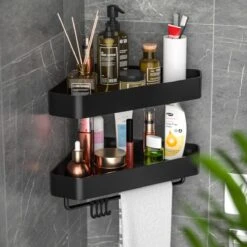 Cgoods Doucherek 2 Laags - Doucherek Zonder Boren - Doucherekje - Douchemandje - Badkamerrek - Badkamer Accessoires - Zwart -Badkamerproducten Winkel 1200x1200 1592