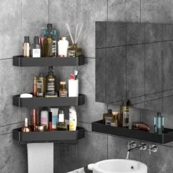 Cgoods Doucherek 2 Laags - Doucherek Zonder Boren - Doucherekje - Douchemandje - Badkamerrek - Badkamer Accessoires - Zwart -Badkamerproducten Winkel 1200x1200 1593