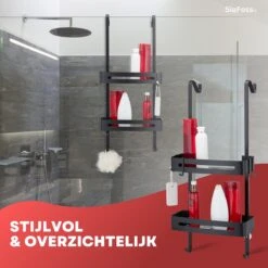 SIAFOSS Doucherek XL Zonder Boren Doucherek Hangend - 100% Stevig - 100% RVS - Hangend Badkamerrekje - Doucherek Aan Douchewand - Badkamer Accessoires - RVS Zwart - 2 Laags - Douchemand -Badkamerproducten Winkel 1200x1200 1602
