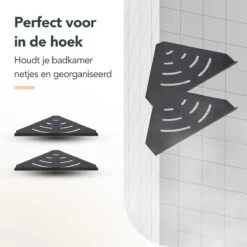 Doucherek - Doucherek Zonder Boren - Doucherekjes - Doucherek Hangend - Doucherekje - Doucherekje Zonder Boren - Doucherek Zwart - Hoek - 2 Stuks - Met Haakjes - Inclusief Montage Materiaal - Hoogwaardig Afgewerkt - EJC Products -Badkamerproducten Winkel 1200x1200 1607