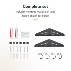 Doucherek - Doucherek Zonder Boren - Doucherekjes - Doucherek Hangend - Doucherekje - Doucherekje Zonder Boren - Doucherek Zwart - Hoek - 2 Stuks - Met Haakjes - Inclusief Montage Materiaal - Hoogwaardig Afgewerkt - EJC Products -Badkamerproducten Winkel 1200x1200 1609