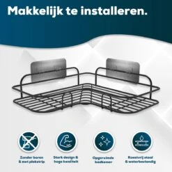 Via Fectio® Doucherek Zonder Boren - Badkameraccessoires - Hangend - Zwart - RVS - 26,5x26,5x6cm -Badkamerproducten Winkel 1200x1200 1630