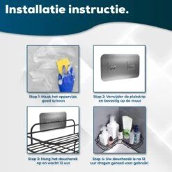 Via Fectio® Doucherek Zonder Boren - Badkameraccessoires - Hangend - Zwart - RVS - 26,5x26,5x6cm -Badkamerproducten Winkel 1200x1200 1632