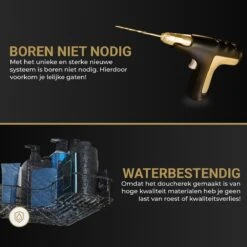 HGMD® Doucherek Zonder Boren - 1 Stuk - Zwart - Zelfklevend Doucherek –Badkamerrek - Badrek - Keukenrek - Doucherek Hangend – Badkamer Accessoires - Kruidenrek -Badkamerproducten Winkel 1200x1200 1635