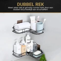 HGMD® Doucherek Zonder Boren - 1 Stuk - Zwart - Zelfklevend Doucherek –Badkamerrek - Badrek - Keukenrek - Doucherek Hangend – Badkamer Accessoires - Kruidenrek -Badkamerproducten Winkel 1200x1200 1637
