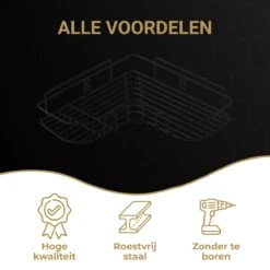 HGMD® Doucherek Zonder Boren - 1 Stuk - Zwart - Zelfklevend Doucherek –Badkamerrek - Badrek - Keukenrek - Doucherek Hangend – Badkamer Accessoires - Kruidenrek -Badkamerproducten Winkel 1200x1200 1638