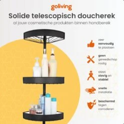 Goliving Doucherek - Doucherek Zonder Boren - Telescopisch Doucherek - Voor Plafonds Tot 2.9m Hoog - Dicht Design - Zwart -Badkamerproducten Winkel 1200x1200 1641