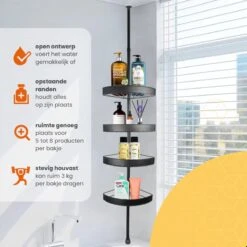 Goliving Doucherek - Doucherek Zonder Boren - Telescopisch Doucherek - Voor Plafonds Tot 2.9m Hoog - Dicht Design - Zwart -Badkamerproducten Winkel 1200x1200 1642