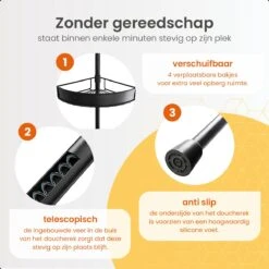 Goliving Doucherek - Doucherek Zonder Boren - Telescopisch Doucherek - Voor Plafonds Tot 2.9m Hoog - Dicht Design - Zwart -Badkamerproducten Winkel 1200x1200 1644