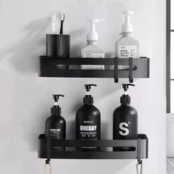 BrandtBergkamp RVS Doucherek 2 Laags – Zonder Boren – Doucherekje Hangend – Badkamerrek Zwart -Badkamerproducten Winkel 1200x1200 1656