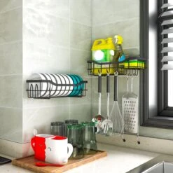 STRICX Doucherek 2 Laags Zwart - Zelfklevend Doucherek Inclusief 3 Ophanghaakjes - Doucherek Voor Badkamer / Keuken - Doucherek Met Plakstrip - Keukenrek Met Plakstrip - Badrek Douche - Kruidenrek Specerijen - Badkamerrek Douchemandje -Badkamerproducten Winkel 1200x1200 1674