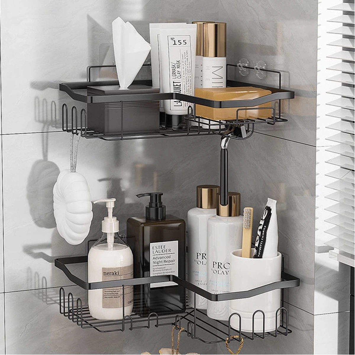 STRICX Doucherekhoek 2 Laags Zwart - Zonder Boren - Zelfklevend Doucherek - Doucherek - Doucherek Voor Badkamer/ Keuken - Doucherek Met Plakstrip - Keukenrek Met Plakstrip - Badrek Douche – Doucherek Hoekvorm - Badkamerrek Douchemandje 11 STRICX Doucherekhoek 2 Laags Zwart - Zonder Boren - Zelfklevend Doucherek - Doucherek - Doucherek Voor Badkamer/ Keuken - Doucherek Met Plakstrip - Keukenrek Met Plakstrip - Badrek Douche – Doucherek Hoekvorm - Badkamerrek Douchemandje - Afbeelding 9