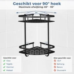 Merkloos Zelfklevend Doucherek 2 Laags - Ophangbaar Hoek Badrek Met Zuignap - Hangend Badkamer Rekje - Douchemandje - Geschikt Voor Muur/Wand Bevestiging - Ophangen Zonder Boren En Schroeven - Roestvrij - Mat Zwart -Badkamerproducten Winkel 1200x1200 1704