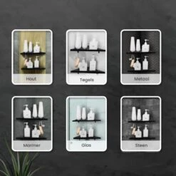 Dubbele Doucherek Zwart Zonder Boren – Sterke Lijmbasis - Badkamer Rek – Hoek – Doucherekjes – Incl. Schroeven – Incl. 2 Haken -Badkamerproducten Winkel 1200x1200 1717