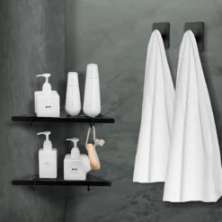 Dubbele Doucherek Zwart Zonder Boren – Sterke Lijmbasis - Badkamer Rek – Hoek – Doucherekjes – Incl. Schroeven – Incl. 2 Haken -Badkamerproducten Winkel 1200x1200 1718