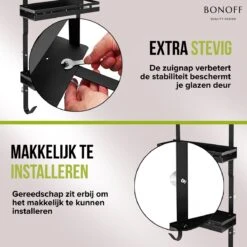 Bonoff Doucherek Zwart – 2 Laags - Doucherek Zonder Boren - Zwart – Doucherek Hangend - Badkamerrek –RVS – Badkamer Accessoires – Stijlvol 17 Bonoff Doucherek Zwart – 2 Laags - Doucherek Zonder Boren - Zwart – Doucherek Hangend - Badkamerrek –RVS – Badkamer Accessoires – Stijlvol -Badkamerproducten Winkel 1200x1200 1736