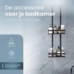 Merkloos Doucherek Zonder Boren Zwart - 30 Dagen Uitproberen -Doucherek Hangend - Badkamer Accessoires - RVS - 2 Laags -Badkamerproducten Winkel 1200x1200 1760