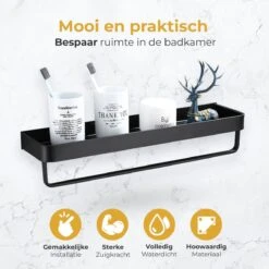 Merkloos Doucherek Zonder Boren 2x 30 Cm – Doucherek – Doucherek Hangend – Badkamerrek – Zonder Boren – IP68 Waterdicht – 4KG Draagkracht – Zwart RVS -Badkamerproducten Winkel 1200x1200 1765