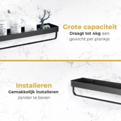 Merkloos Doucherek Zonder Boren 2x 30 Cm – Doucherek – Doucherek Hangend – Badkamerrek – Zonder Boren – IP68 Waterdicht – 4KG Draagkracht – Zwart RVS -Badkamerproducten Winkel 1200x1200 1766