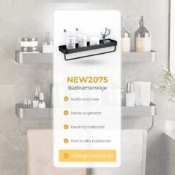 Merkloos Doucherek Zonder Boren 2x 30 Cm – Doucherek – Doucherek Hangend – Badkamerrek – Zonder Boren – IP68 Waterdicht – 4KG Draagkracht – Zwart RVS -Badkamerproducten Winkel 1200x1200 1768